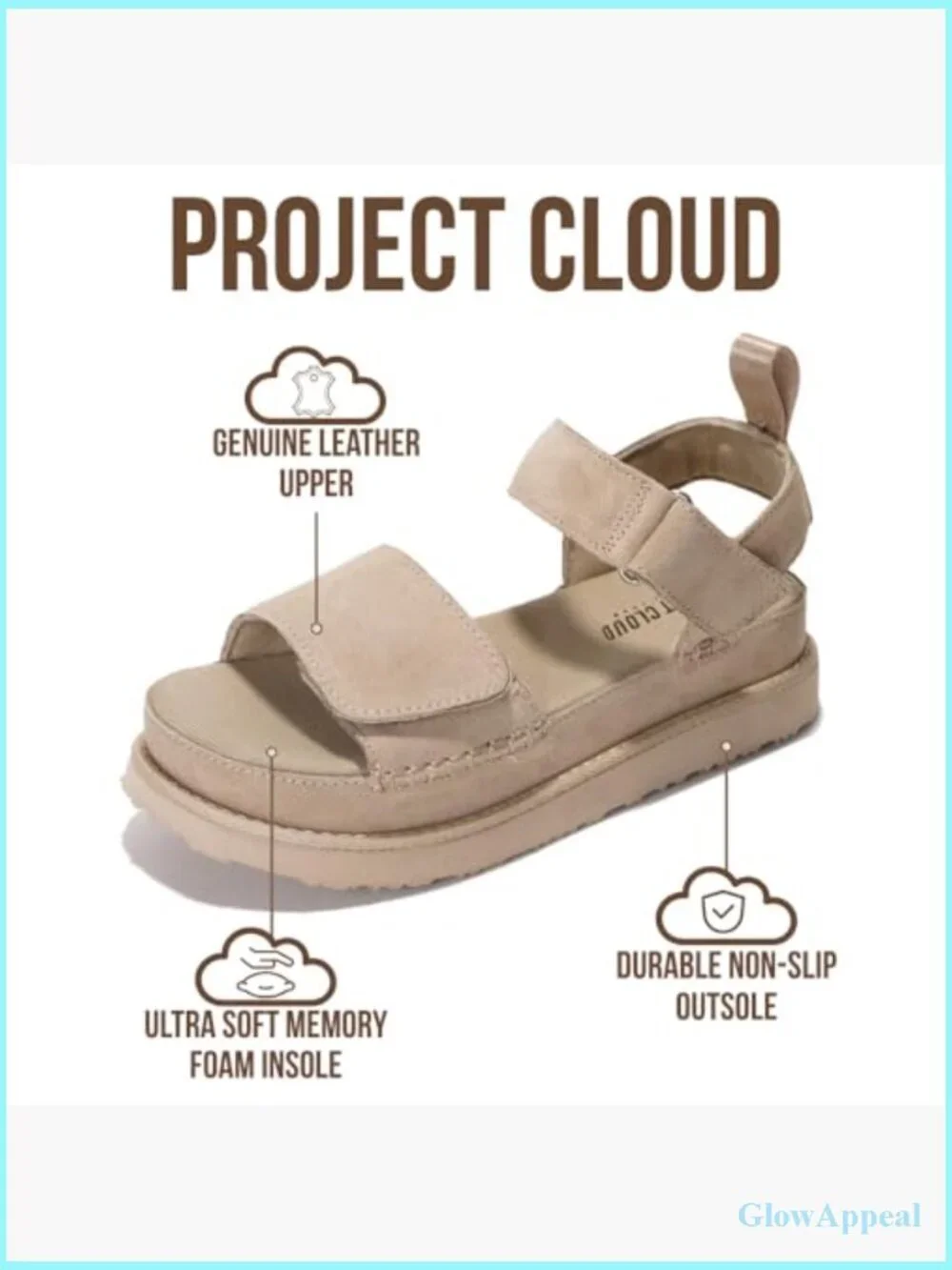 Genuine Leather Platform Sandals Memory Foam Chunky Wedge